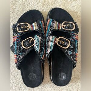House of Harlow 1960 Multicolor Beaded Buckle Birkenstock Style Sandals - 9 NWT